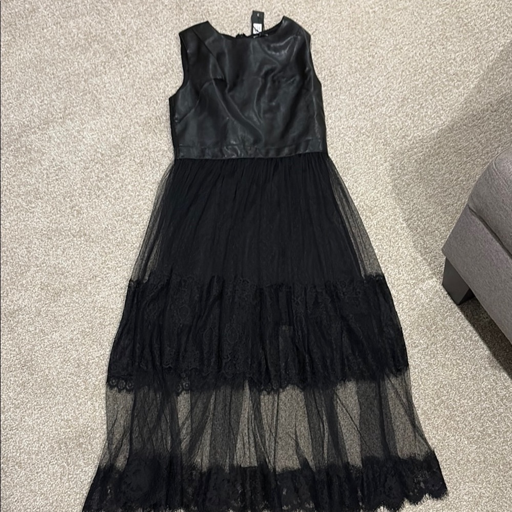 Faux leather and lace black dress